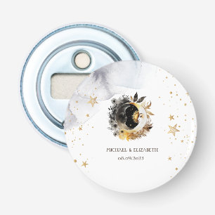 Hemels Goud Zon, Maan, Sterren Bloemen Button Flesopener
