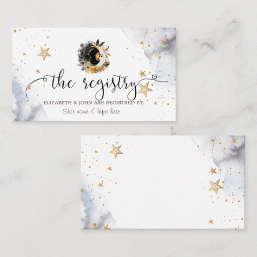 Hemels goud Zon,Maan,Sterren Bloemen Informatiekaartje (Voorkant / Achterkant)