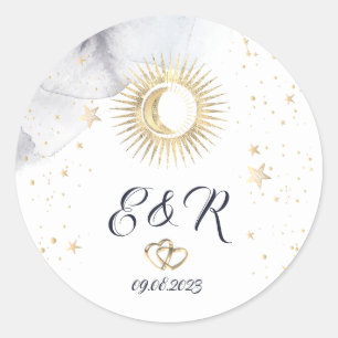 Hemels Goud Zon,Maan,Sterren  Ronde Sticker