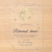 Hemels Goud Zon,Maan,Sterren Waterverf  Acryl Uitnodigingen (Voorkant)