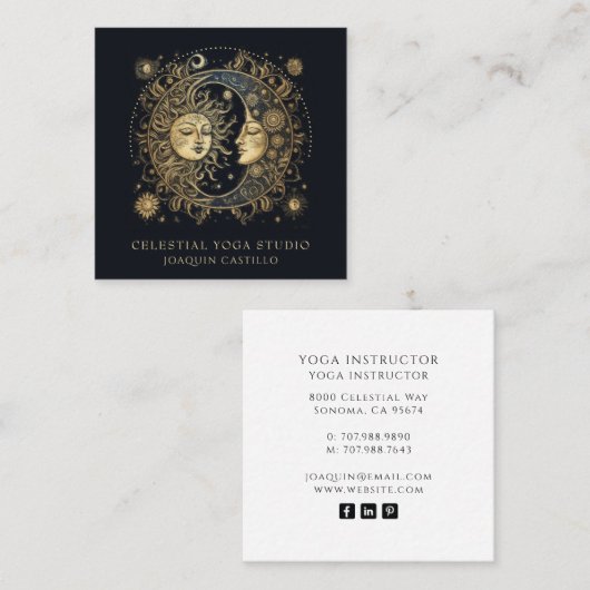 Hemels Goud Zwart Zon Maan Yoga Vierkante Visitekaartje (Voorkant / Achterkant)