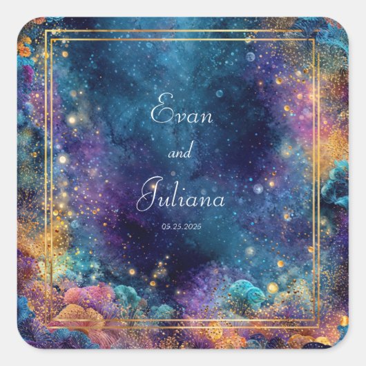 Hemels Gouden Geometrisch Frame Sfeer Bruiloft Vierkante Sticker (Voorkant)