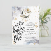 Hemels Gouden Maan Sterren Bruiloft  Kaart (Staand voorkant)