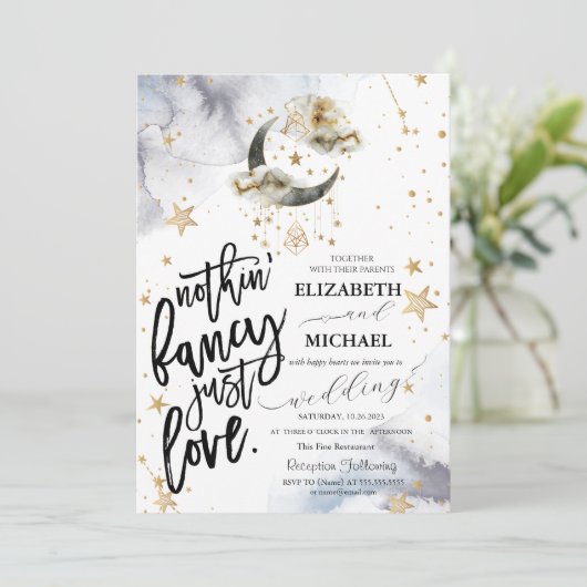 Hemels Gouden Maan Sterren Bruiloft  Kaart (Staand voorkant)