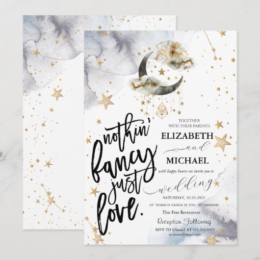 Hemels Gouden Maan Sterren Bruiloft  Kaart (Voorkant / Achterkant)