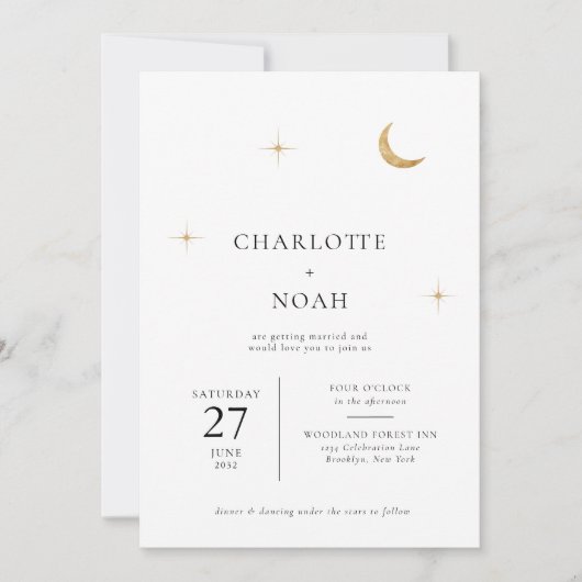 Hemels Gouden Maan Sterren Foto QR Code Trouwdag Kaart (Voorkant)