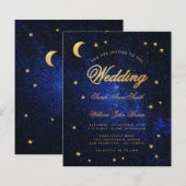 Hemels Gouden Ster Maan Budget Trouw Uitnodiging (Voorkant / Achterkant)