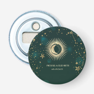Hemels Gouden Zon En Maan Sterren Groen Button Flesopener