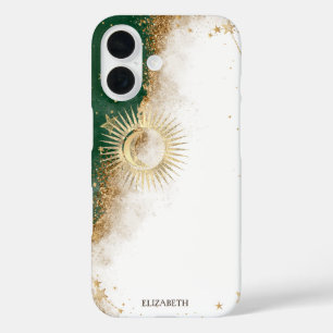 Hemels Gouden Zon En Maan Sterren Groen iPhone 16 Hoesje