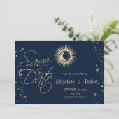 Hemels Gouden Zon En Maan Sterren Save The Date (Staand voorkant)