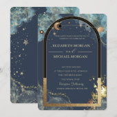 Hemels Gouden Zon Maan Goud Glitter Bruiloft Kaart (Voorkant / Achterkant)