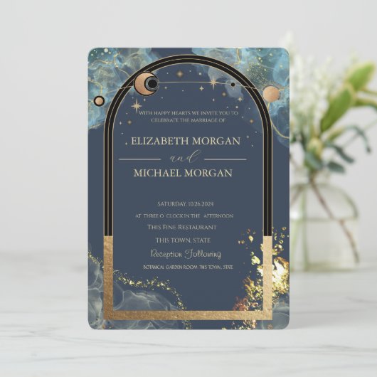 Hemels Gouden Zon Maan Goud Glitter Bruiloft Kaart (Staand voorkant)