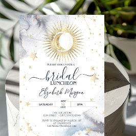 Hemels Gouden Zon, Maan, Sterren Bruidslunch Kaart