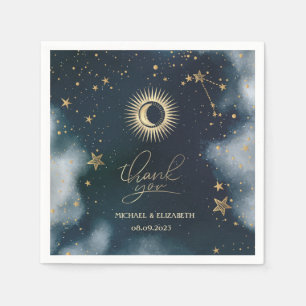 Hemels Gouden Zon, Maan, Sterren Nachtelijke Lucht Servet