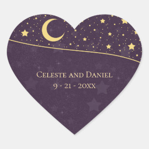 Hemels Huwelijk Diep Paarse Sterren en Maan Hart Sticker