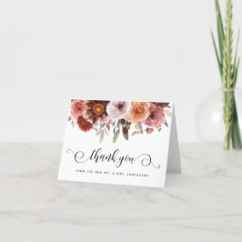 Hemels in roze, blos en bordeauxrode bloemen bedankkaart