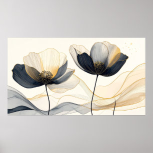 Hemels Indigo & Gouden Bloesem: Modern Minimalisti Poster