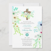 Hemels Kruis Heilige Communie Uitnodigingsbloemen Kaart (Voorkant)