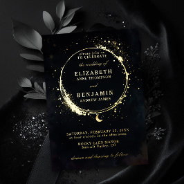 Hemels Maanziek Elegant Gouden Trouwfeest Folie Uitnodiging