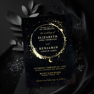 Hemels Maanziek Elegant Gouden Trouwfeest Folie Uitnodiging