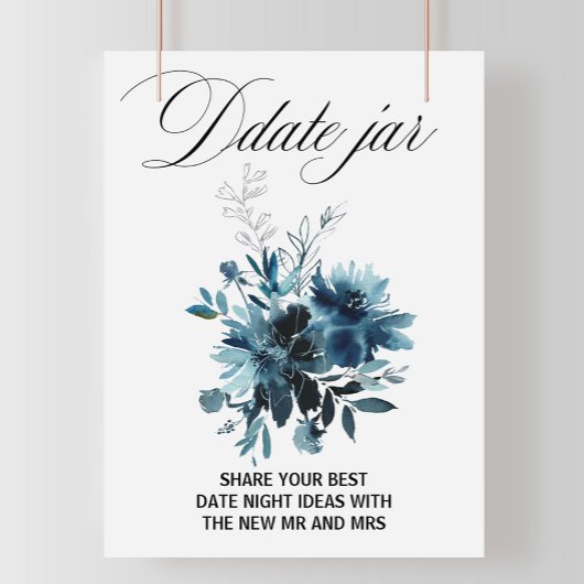 Hemels marineblauw bloemendatum pot teken poster
