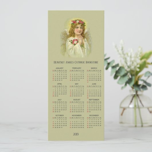 Hemels meisje engel met rozenkrans 2019 kalender feestdagenkaart (Staand voorkant)