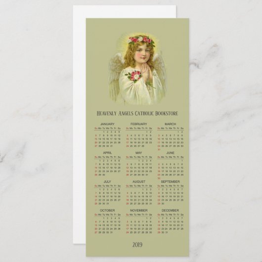 Hemels meisje engel met rozenkrans 2019 kalender feestdagenkaart (Voorkant / Achterkant)