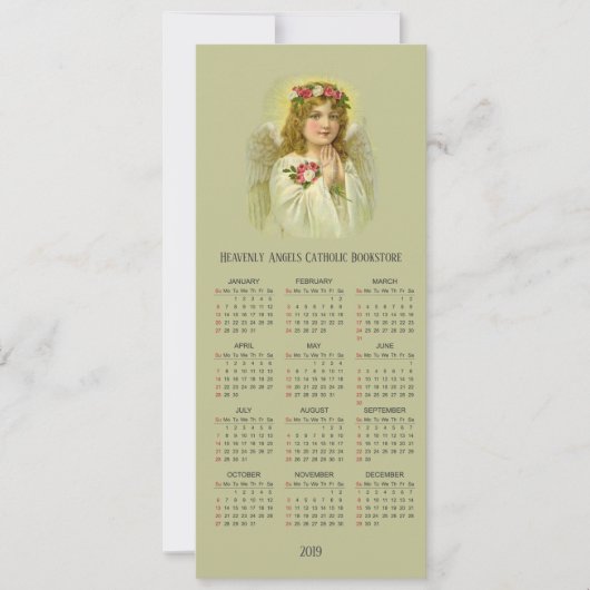 Hemels meisje engel met rozenkrans 2019 kalender feestdagenkaart (Voorkant)