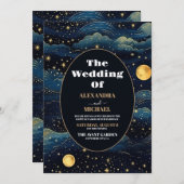 Hemels Middennacht Blauwe Sterren Maan Bruiloft Kaart (Voorkant / Achterkant)