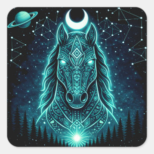 Hemels Paard – Kosmische Vrijheid Wilde Dieren Mel Vierkante Sticker