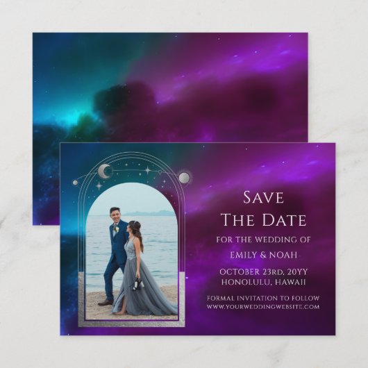 Hemels Paars Turquoise Bewaar De Datum Save The Date (Voorkant / Achterkant)