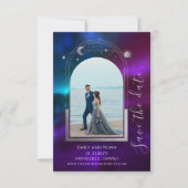 Hemels Paars Turquoise Zon Maan Save The Date (Voorkant)