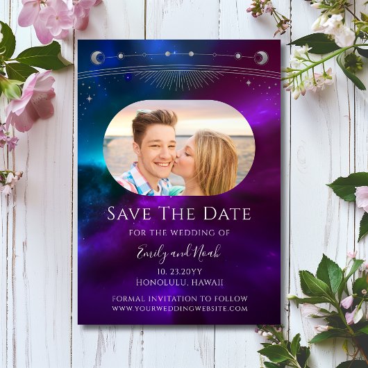 Hemels Paars Turquoise Zon Maan Save The Date