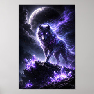 Hemels Paarse Wolf Kristal Berg Fantasie Poster