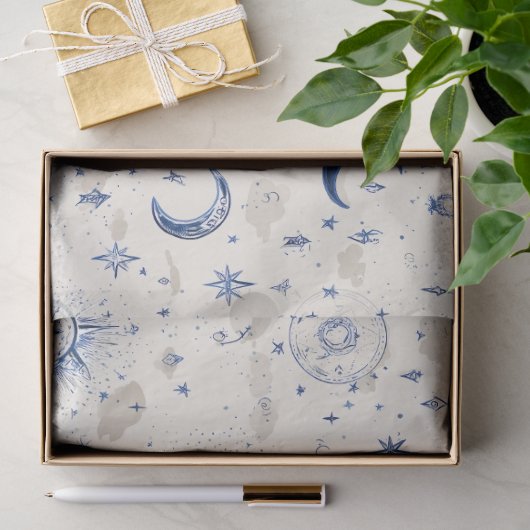 Hemels Papier met Manen & Sterren Navy/Cream (Geschenk)