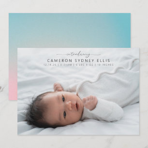 Hemels Pastelblauw Roze Babyfoto Geboorte  Aankondiging