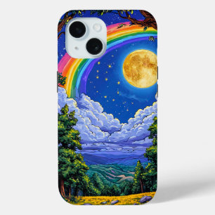Hemels Regenboog Sterrenstelsel Maan Sterren Ruimt iPhone 15 Case
