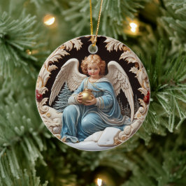 Hemels Retro Guardian: Kerstengel Keramisch Ornament