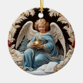 Hemels Retro Guardian: Kerstengel Keramisch Ornament (Voorkant)