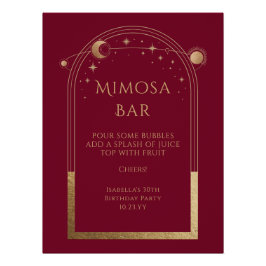 Hemels Rood Goud Mimosa Bar Sun Moon Stars Perfect Poster