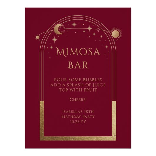 Hemels Rood Goud Mimosa Bar Sun Moon Stars Perfect Poster (Voorkant)