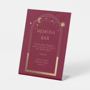 Hemels Rood Goud Mimosa Bar Sun Moon Stars Reclamebord Met Voetstuk