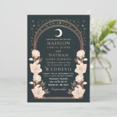 Hemels Roos Gouden Art Nouveau QR Code Huwelijk Kaart (Staand voorkant)