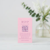 Hemels Roze Paarse Budget QR Code RSVP Foto Informatiekaartje (Staand voorkant)