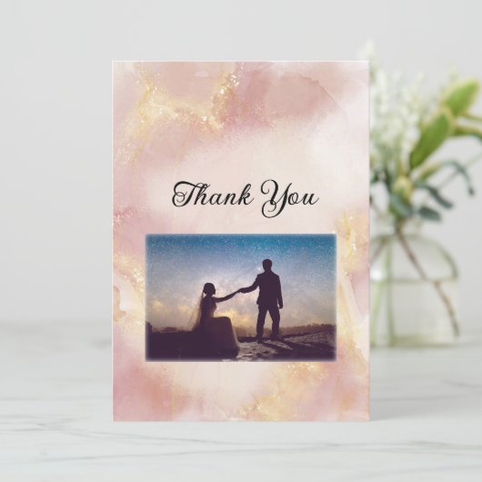 Hemels Roze Waterverf Bruiloft Dank u Kaarten (Staand voorkant)