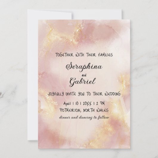 Hemels Roze Waterverf Bruiloft Uitnodiging (Voorkant)