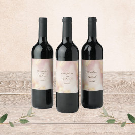 Hemels Roze Waterverf Bruiloft Wijnfles Label Wijn Etiket