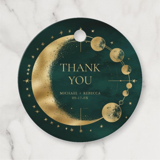 Hemels Smaragd Gouden Maan Bruiloft Dank Je Bedankjes Labels (Voorkant)
