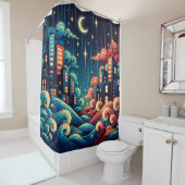 "Hemels stadsbeeld met grillige golven" Douchegordijn (In situ)