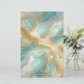 Hemels turquoise marmer met gouden wervelingen briefpapier (Staand voorkant)
